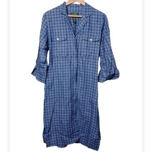Linen Lauren Ralph Lauren button down shirt dress blue plaid size 12